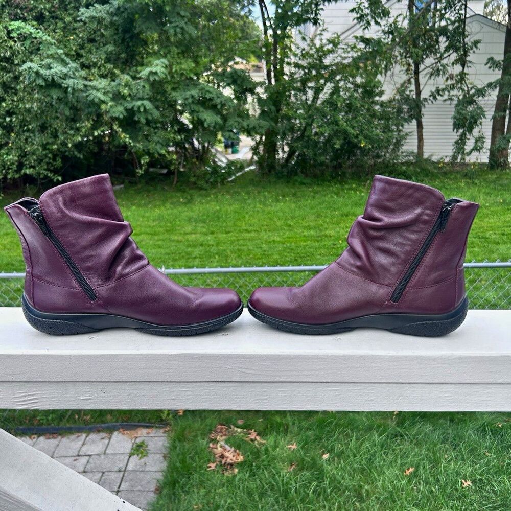 Hotter Whisper Women’s UK 6M Burgundy Leather Ankle Boots Zip Comfort Almond Toe